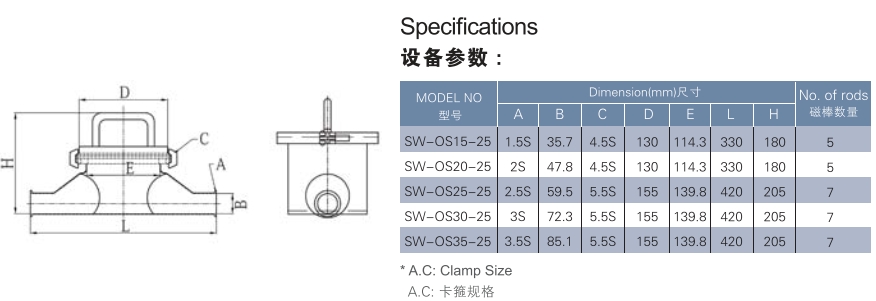 specification for magnetic trap with clamp 